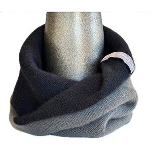 360Cashmere Neck Warmer Black Gray 100% Cashmere Double Sided Circle Scarf NEW